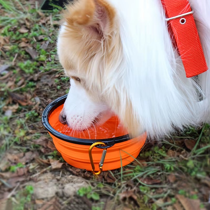 350ML Portable Folding Pet Bowl with Keychain - Perfect for Travel and Outdoor Adventures