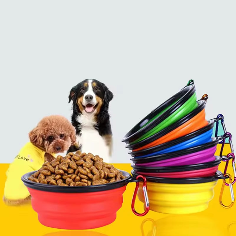 350ML Portable Folding Pet Bowl with Keychain - Perfect for Travel and Outdoor Adventures