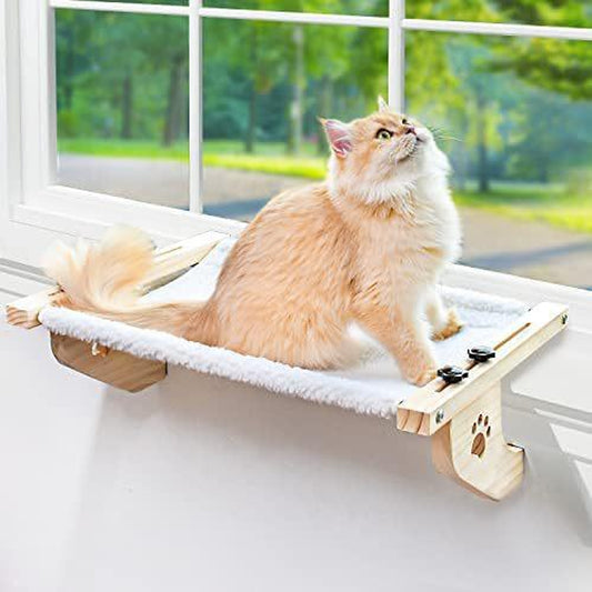 Deluxe Adjustable Cat Hammock Window Seat - Cozy Padded Bed for Large Cats with Sturdy Wooden and Metal Frame