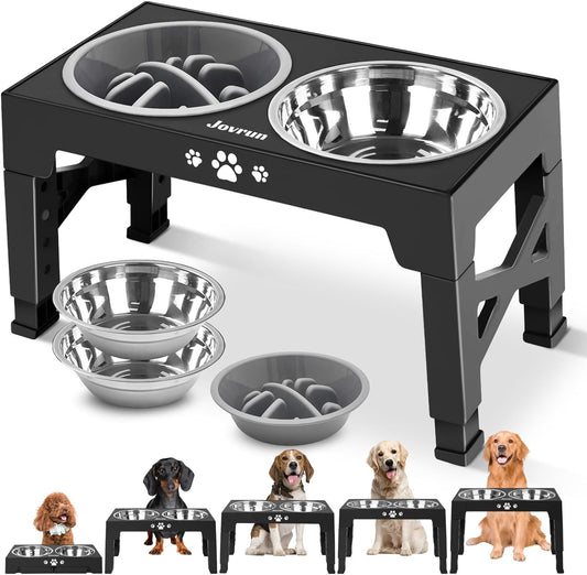 Elevate Your Pet's Dining Experience with Our Adjustable Raised Dog Bowls - Includes 2 Stainless Steel Dishes & 1 Slow Feeder Bowl for Medium to Large Dogs