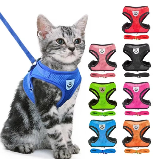 Comfortable and Adjustable Cat Harness Vest with Leash - Perfect for Small and Medium Pets!
